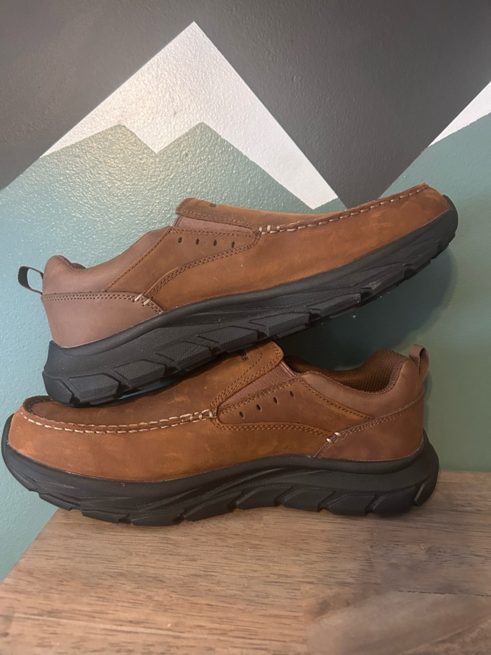 Skechers Brown Leather Slip On Shoes Men’s 11.5 Comfort Loafers Casual Work - Picture 7 of 9